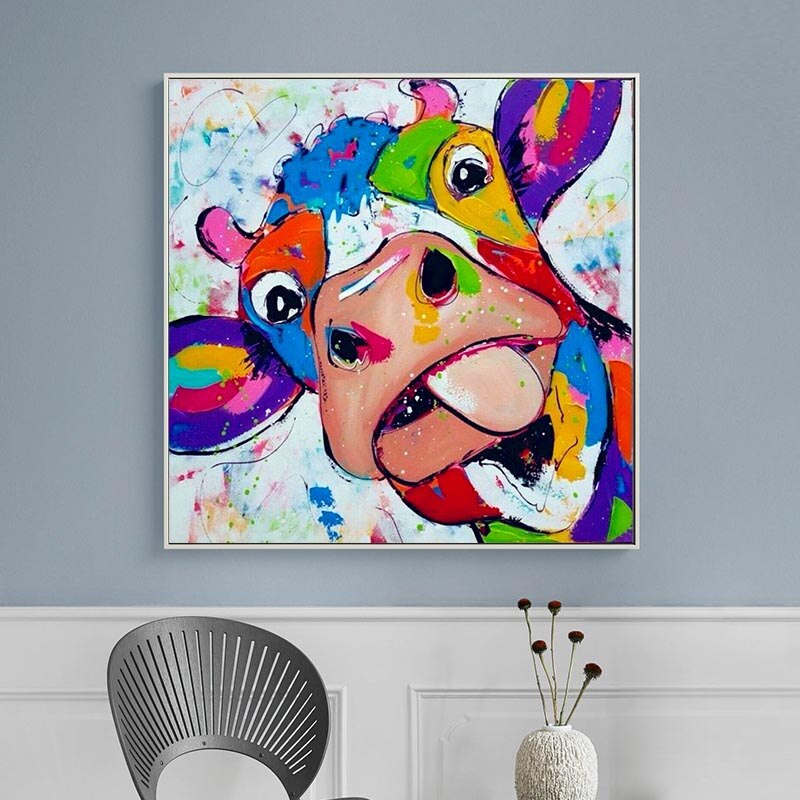 Colourful Cow Head Canvas Wall Art-MinimalisticDecor.com