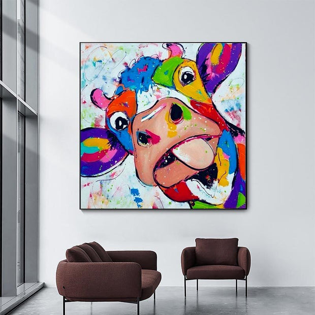 Colourful Cow Head Canvas Wall Art-MinimalisticDecor.com