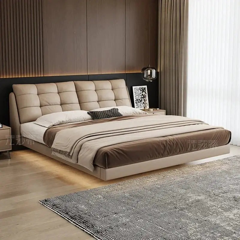 Cowhide Leather Cama Bed Frame-MinimalisticDecor.com