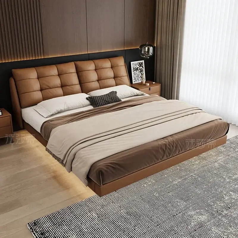 Cowhide Leather Cama Bed Frame-MinimalisticDecor.com