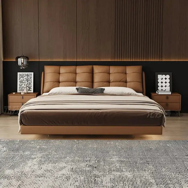Cowhide Leather Cama Bed Frame-MinimalisticDecor.com