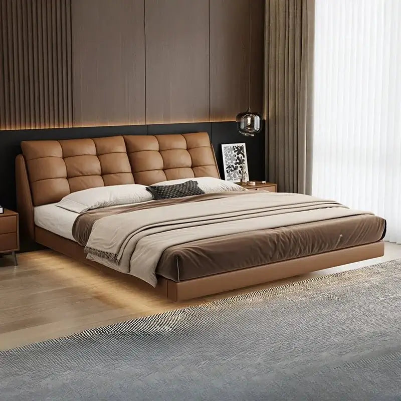 Cowhide Leather Cama Bed Frame-MinimalisticDecor.com