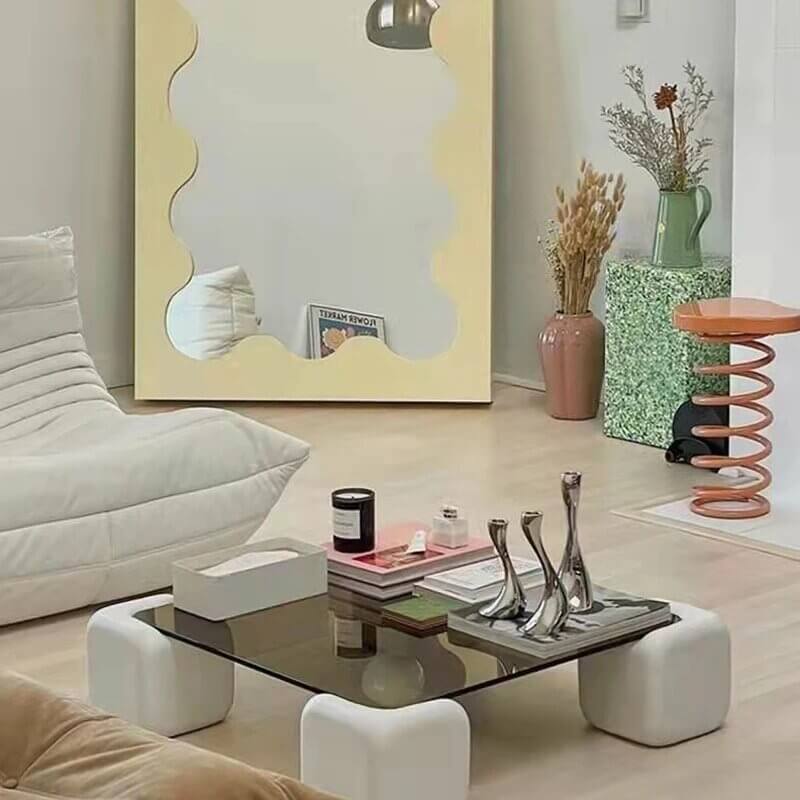 Crystal Clear Pine Wood Square Coffee Table-MinimalisticDecor.com
