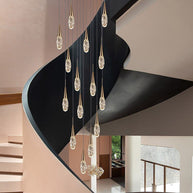 Crystal Cones Staircase Chandelier – Luxurious LED Pendant for Elegant Interiors-MinimalisticDecor.com