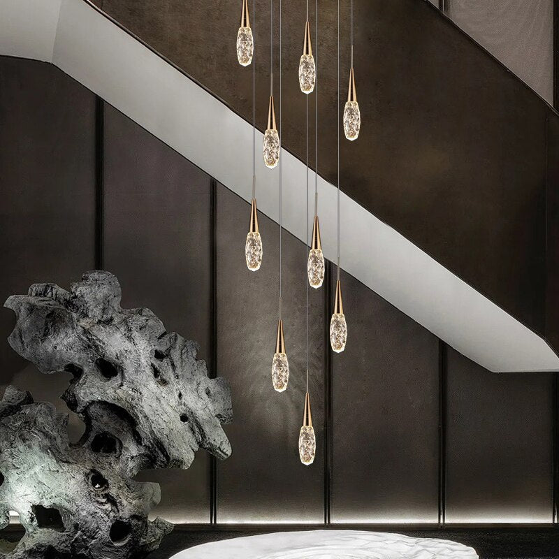 Crystal Cones Staircase Chandelier – Luxurious LED Pendant for Elegant Interiors-MinimalisticDecor.com