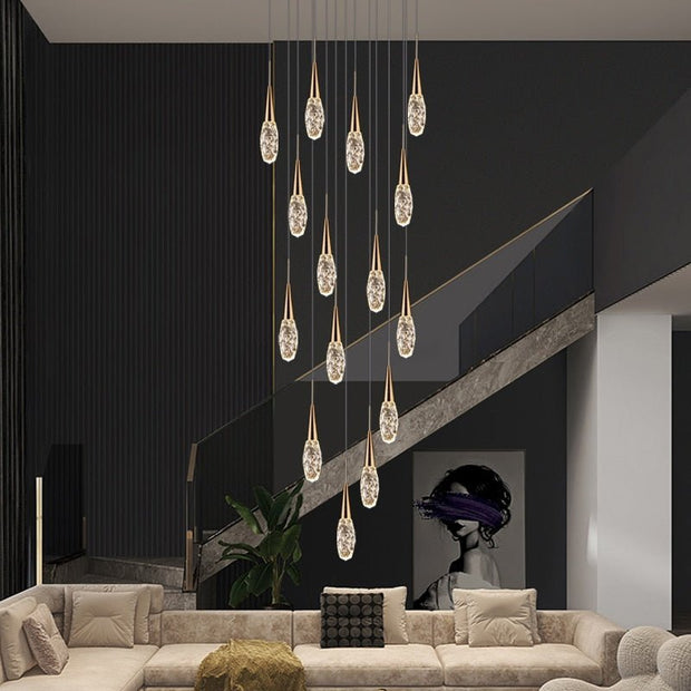 Crystal Cones Staircase Chandelier – Luxurious LED Pendant for Elegant Interiors-MinimalisticDecor.com