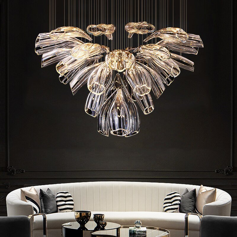 Crystal Glass Petals Chandelier: Elegant Lighting Fixtures-MinimalisticDecor.com