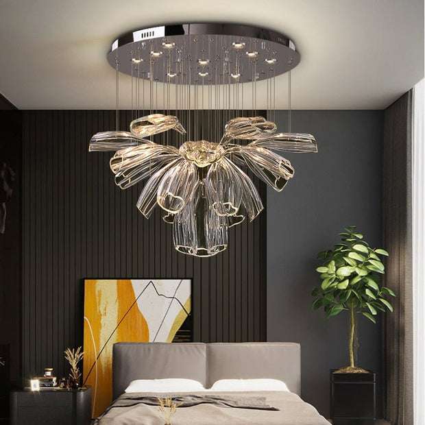 Crystal Glass Petals Chandelier: Elegant Lighting Fixtures-MinimalisticDecor.com