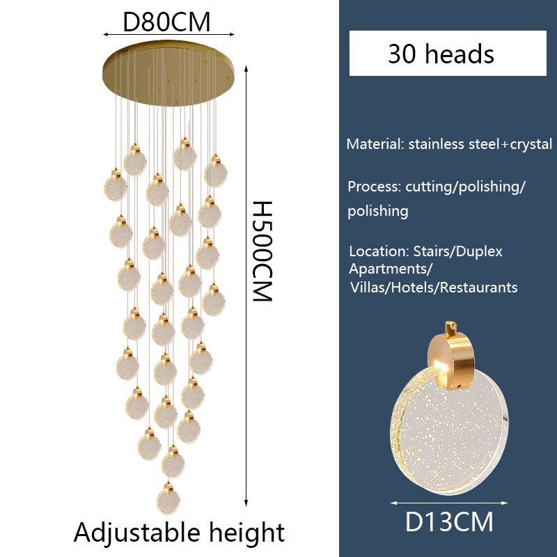 Crystal Rings Staircase Chandelier – Premium LED Pendant Light-MinimalisticDecor.com