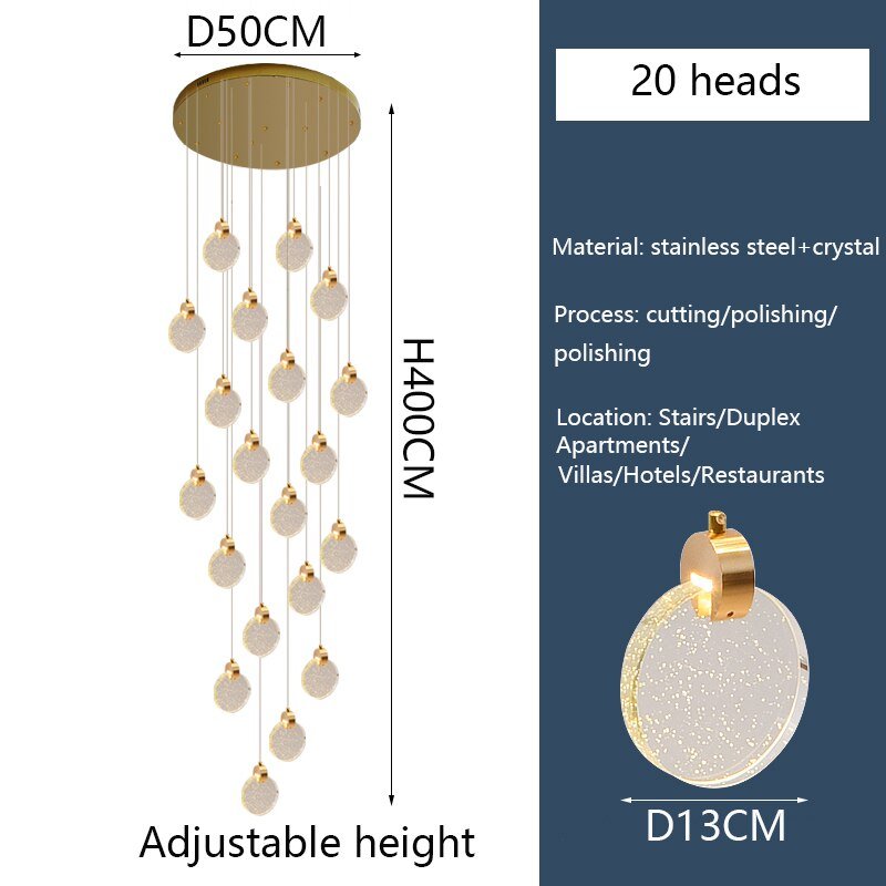 Crystal Rings Staircase Chandelier – Premium LED Pendant Light-MinimalisticDecor.com