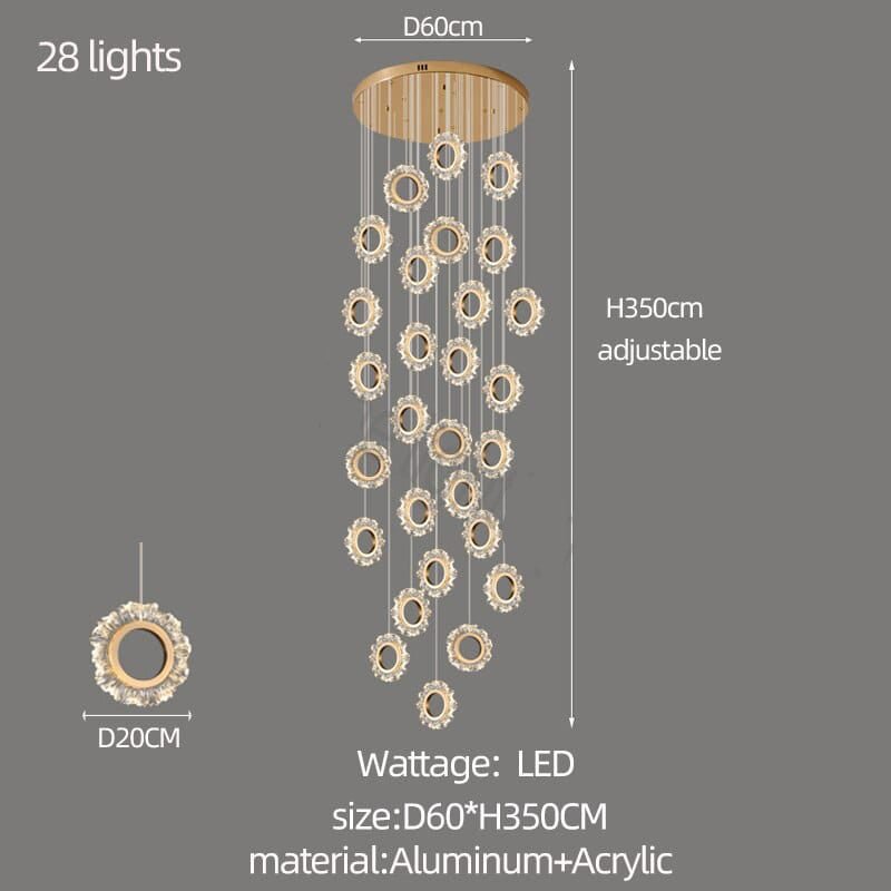 Crystal Rings Stairs Chandelier – Elegant Multi-Ring LED Pendant for Staircases-MinimalisticDecor.com