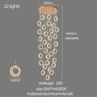 Crystal Rings Stairs Chandelier – Elegant Multi-Ring LED Pendant for Staircases-MinimalisticDecor.com