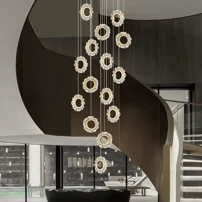 Crystal Rings Stairs Chandelier – Elegant Multi-Ring LED Pendant for Staircases-MinimalisticDecor.com