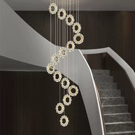 Crystal Rings Stairs Chandelier – Elegant Multi-Ring LED Pendant for Staircases-MinimalisticDecor.com