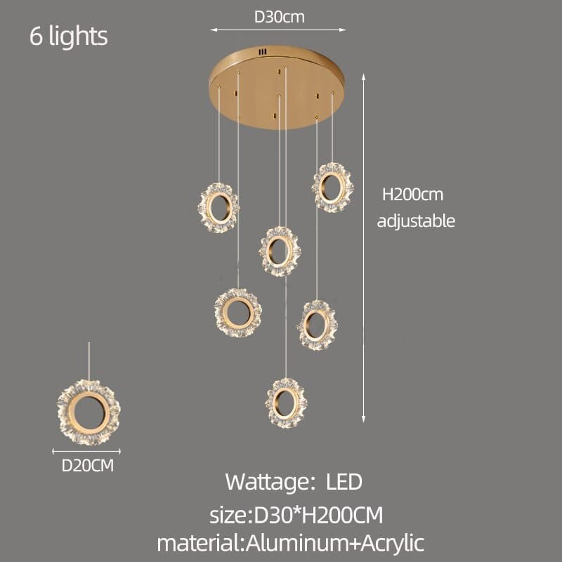 Crystal Rings Stairs Chandelier – Elegant Multi-Ring LED Pendant for Staircases-MinimalisticDecor.com