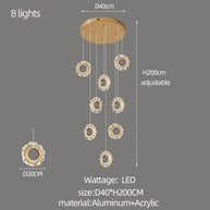 Crystal Rings Stairs Chandelier – Elegant Multi-Ring LED Pendant for Staircases-MinimalisticDecor.com
