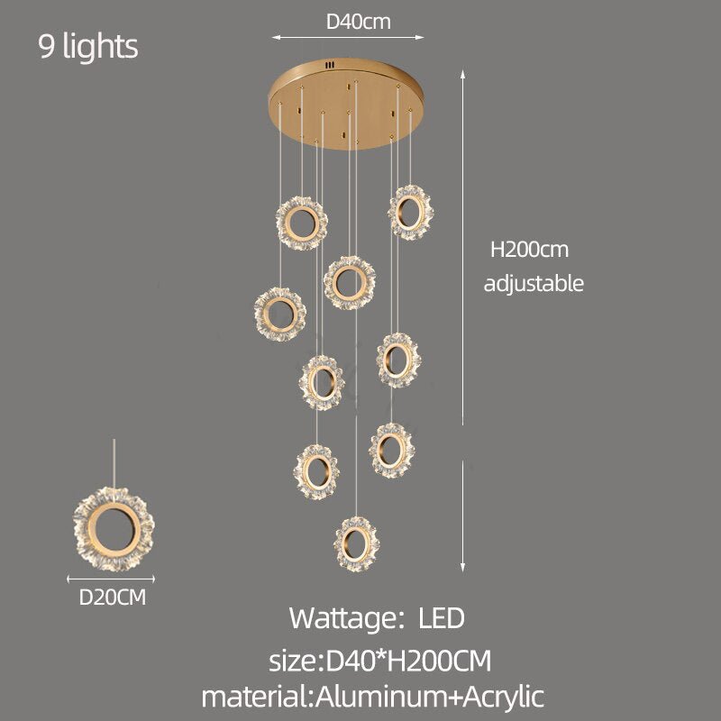 Crystal Rings Stairs Chandelier – Elegant Multi-Ring LED Pendant for Staircases-MinimalisticDecor.com