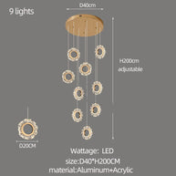 Crystal Rings Stairs Chandelier – Elegant Multi-Ring LED Pendant for Staircases-MinimalisticDecor.com