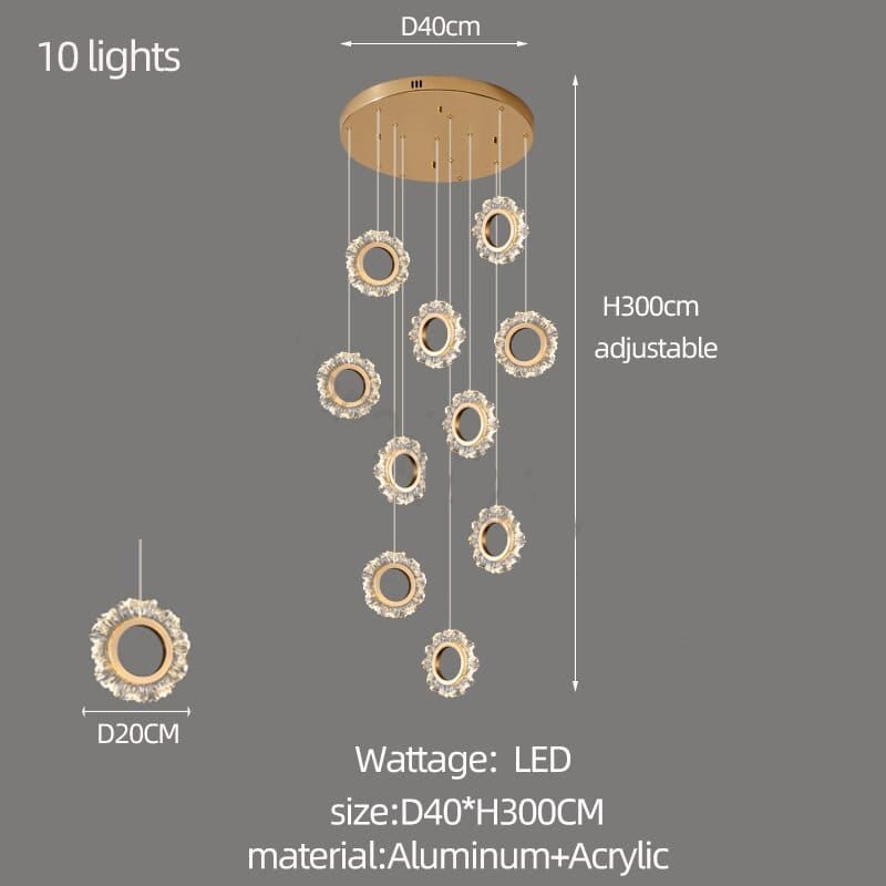Crystal Rings Stairs Chandelier – Elegant Multi-Ring LED Pendant for Staircases-MinimalisticDecor.com