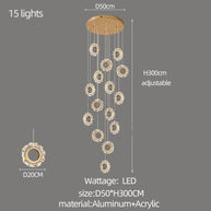 Crystal Rings Stairs Chandelier – Elegant Multi-Ring LED Pendant for Staircases-MinimalisticDecor.com