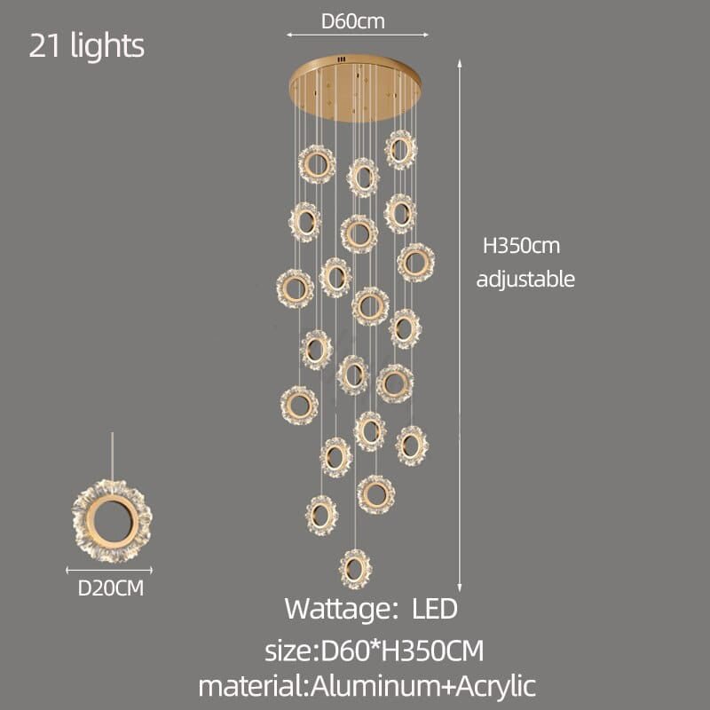 Crystal Rings Stairs Chandelier – Elegant Multi-Ring LED Pendant for Staircases-MinimalisticDecor.com