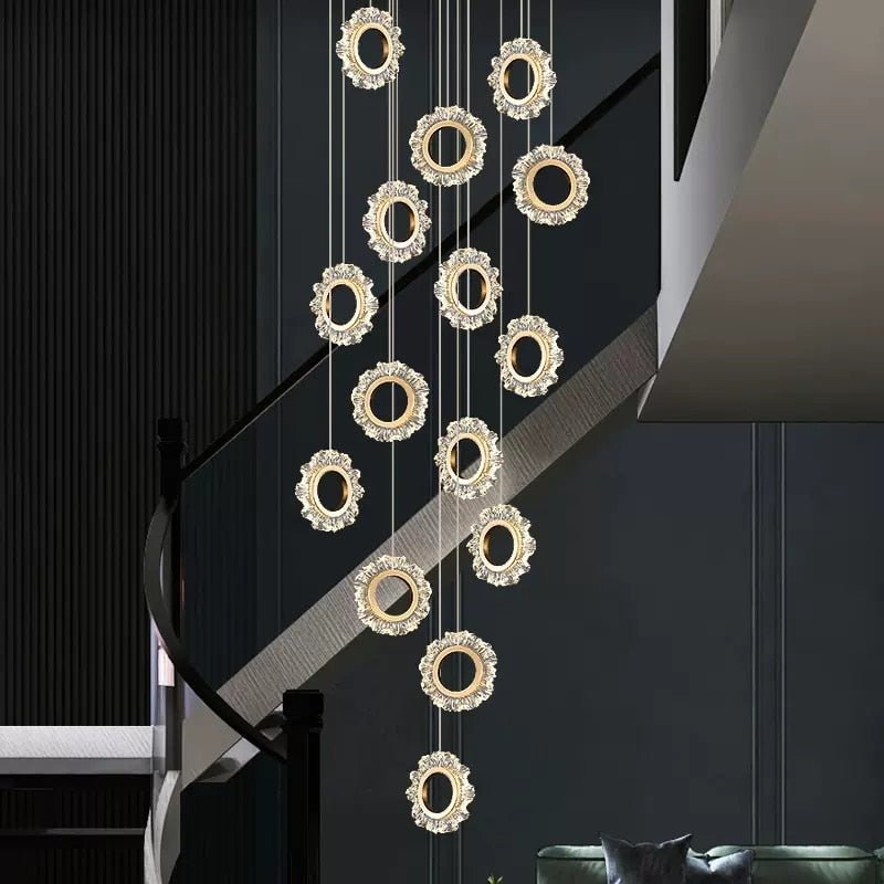 Crystal Rings Stairs Chandelier – Elegant Multi-Ring LED Pendant for Staircases-MinimalisticDecor.com