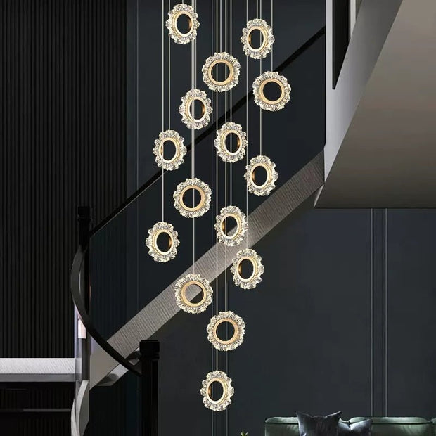 Crystal Rings Stairs Chandelier – Elegant Multi-Ring LED Pendant for Staircases-MinimalisticDecor.com