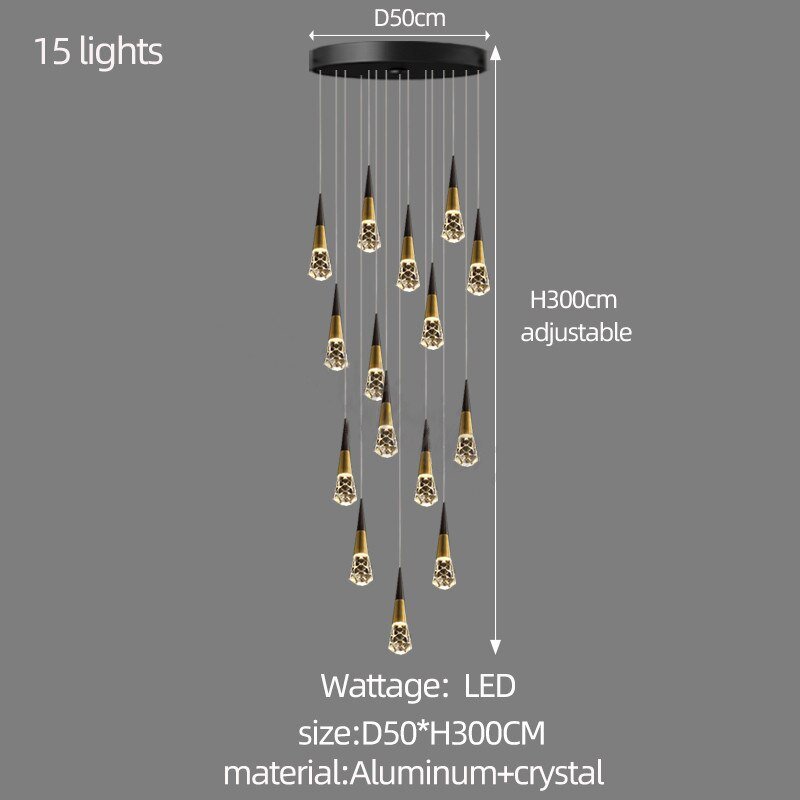 Crystal Spiral Cones Staircase Chandelier – Modern LED Lighting for High Ceilings-MinimalisticDecor.com
