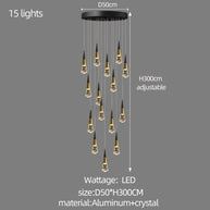 Crystal Spiral Cones Staircase Chandelier – Modern LED Lighting for High Ceilings-MinimalisticDecor.com