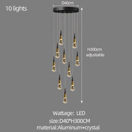 Crystal Spiral Cones Staircase Chandelier – Modern LED Lighting for High Ceilings-MinimalisticDecor.com