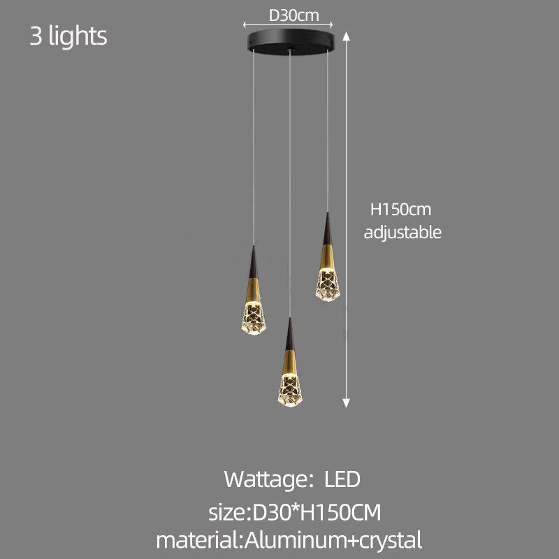 Crystal Spiral Cones Staircase Chandelier – Modern LED Lighting for High Ceilings-MinimalisticDecor.com