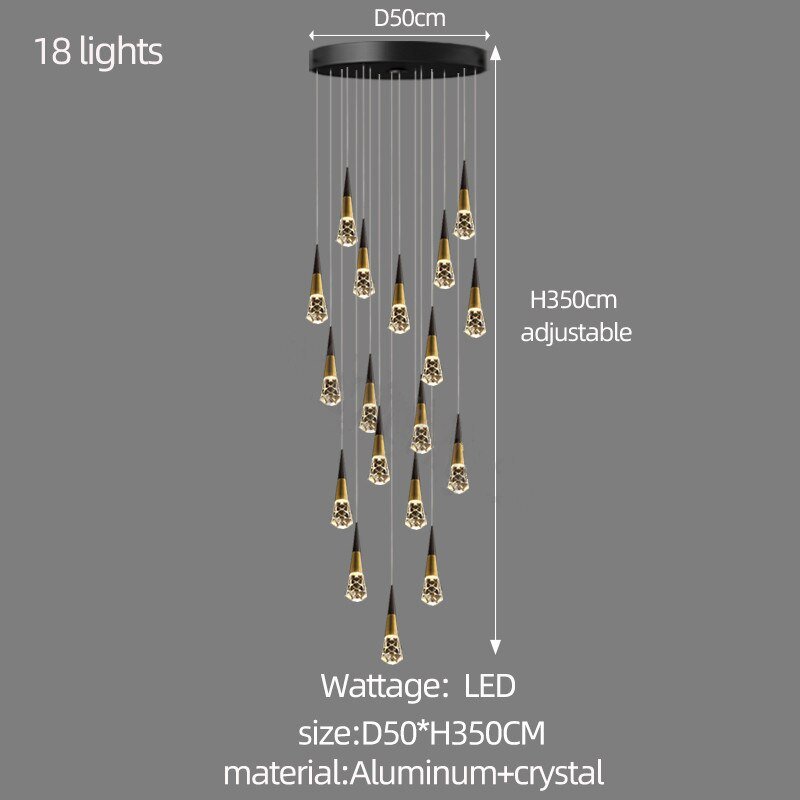 Crystal Spiral Cones Staircase Chandelier – Modern LED Lighting for High Ceilings-MinimalisticDecor.com