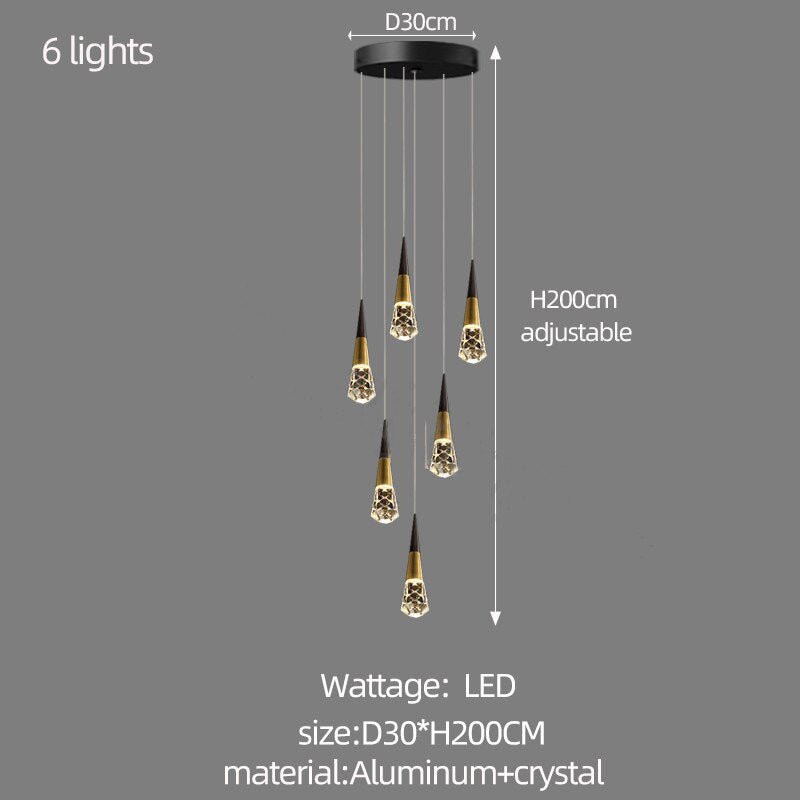 Crystal Spiral Cones Staircase Chandelier – Modern LED Lighting for High Ceilings-MinimalisticDecor.com