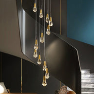 Crystal Spiral Cones Staircase Chandelier – Modern LED Lighting for High Ceilings-MinimalisticDecor.com