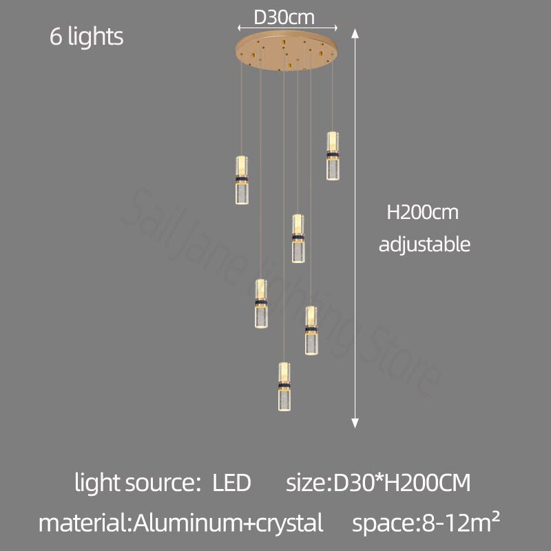 Crystal Tubes Staircase Chandelier – Luxurious LED Pendant for Elegant Stairwells-MinimalisticDecor.com