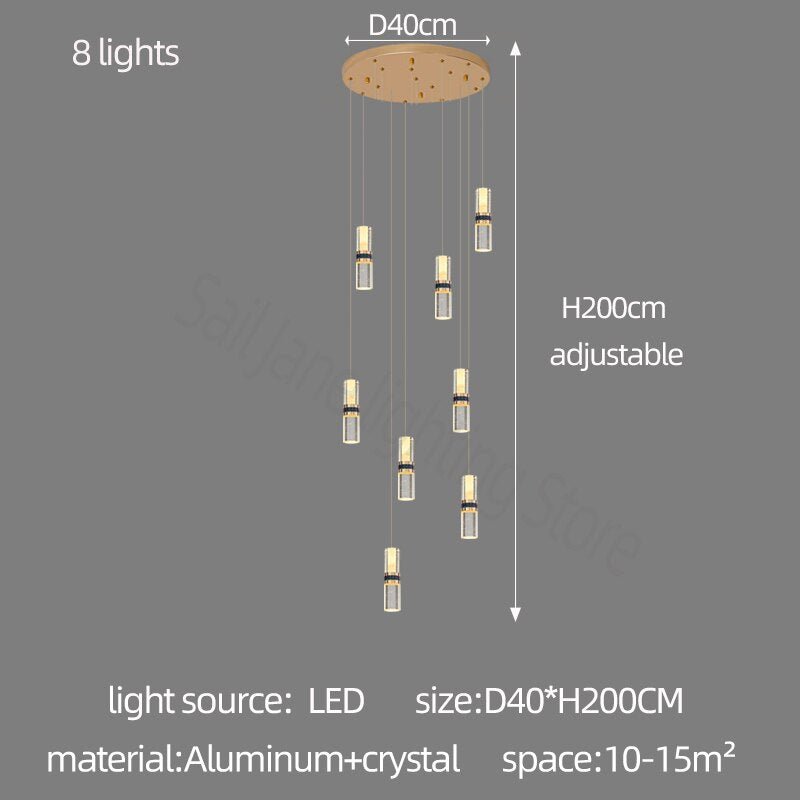 Crystal Tubes Staircase Chandelier – Luxurious LED Pendant for Elegant Stairwells-MinimalisticDecor.com
