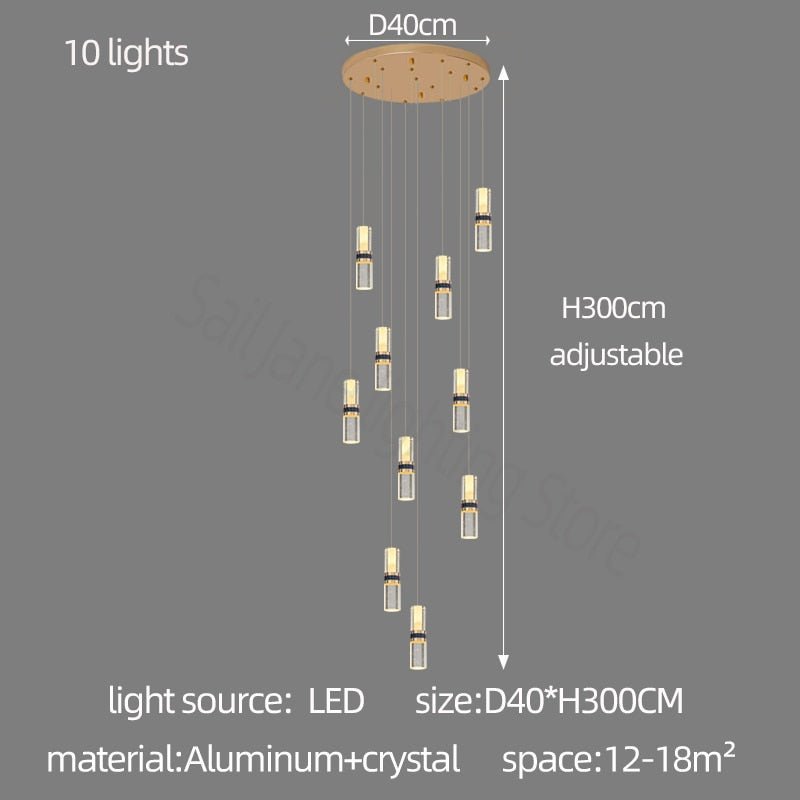 Crystal Tubes Staircase Chandelier – Luxurious LED Pendant for Elegant Stairwells-MinimalisticDecor.com