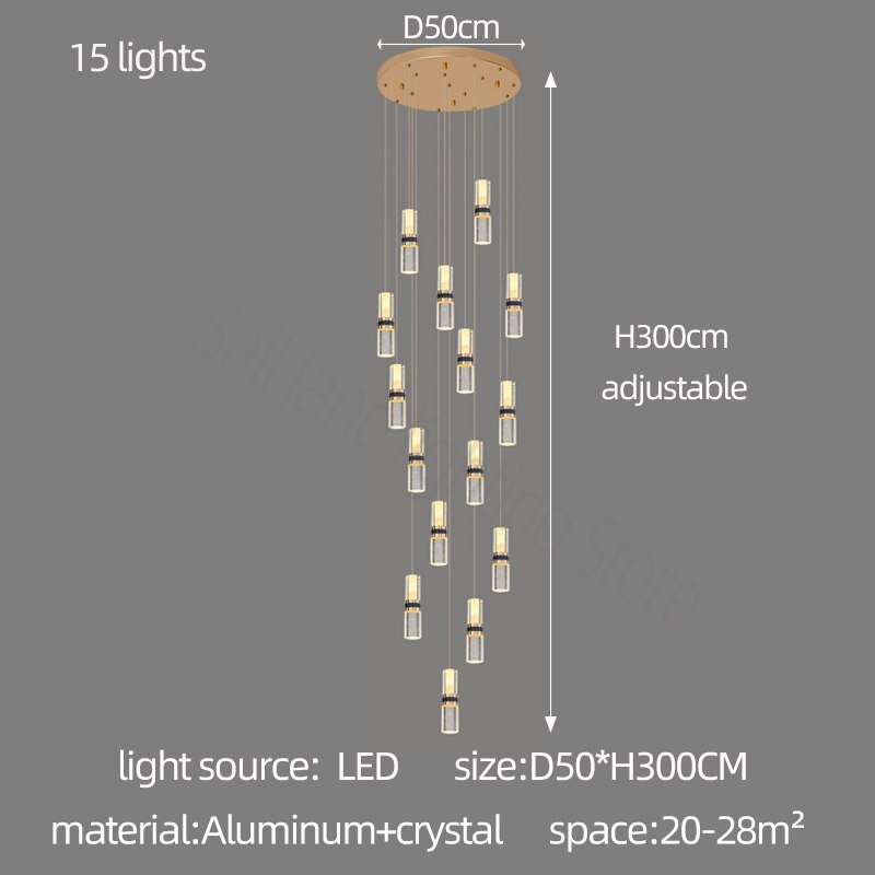 Crystal Tubes Staircase Chandelier – Luxurious LED Pendant for Elegant Stairwells-MinimalisticDecor.com