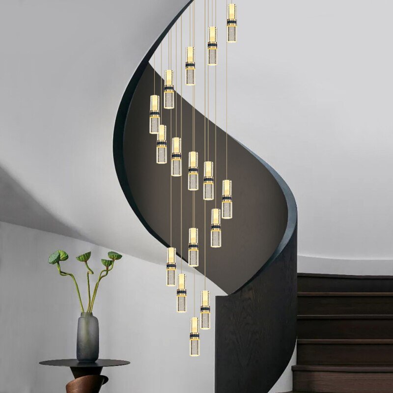 Crystal Tubes Staircase Chandelier – Luxurious LED Pendant for Elegant Stairwells-MinimalisticDecor.com