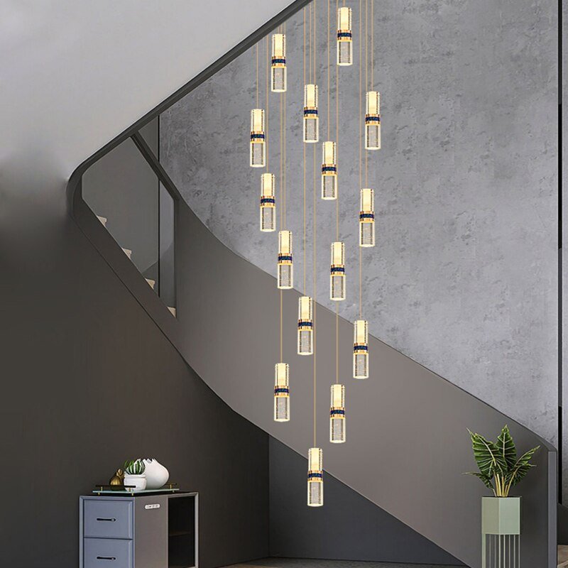 Crystal Tubes Staircase Chandelier – Luxurious LED Pendant for Elegant Stairwells-MinimalisticDecor.com