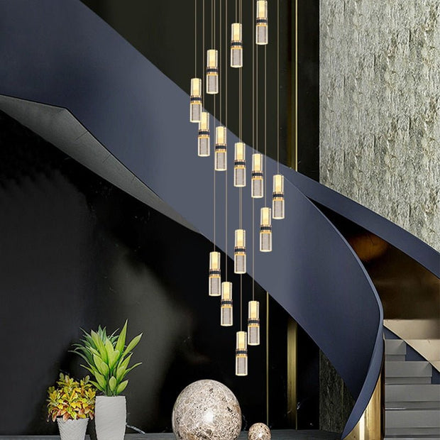 Crystal Tubes Staircase Chandelier – Luxurious LED Pendant for Elegant Stairwells-MinimalisticDecor.com