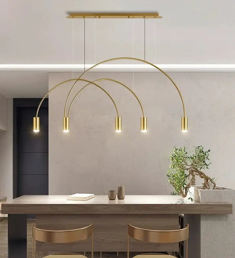 Curve Gold Hanging Light – Sleek Plated Finish with Knob Switch-MinimalisticDecor.com
