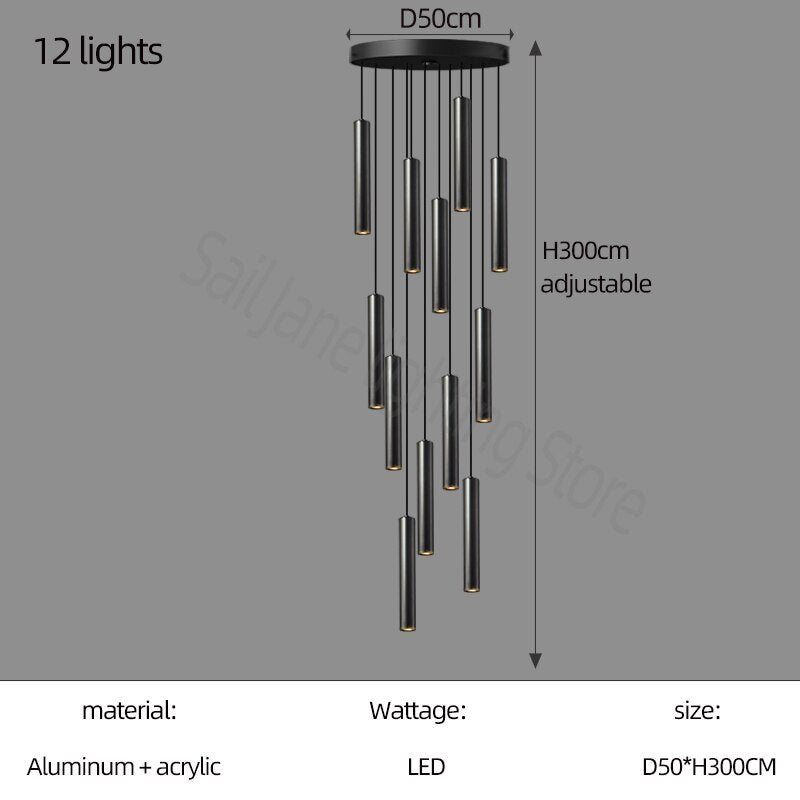 Cylindrical Pendant Staircase Chandelier-MinimalisticDecor.com