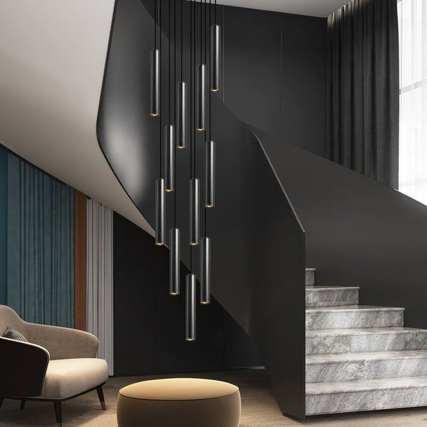 Cylindrical Pendant Staircase Chandelier-MinimalisticDecor.com