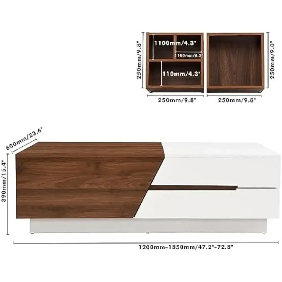 Dark Walnut Coffee Table Extendable with Storage-MinimalisticDecor.com