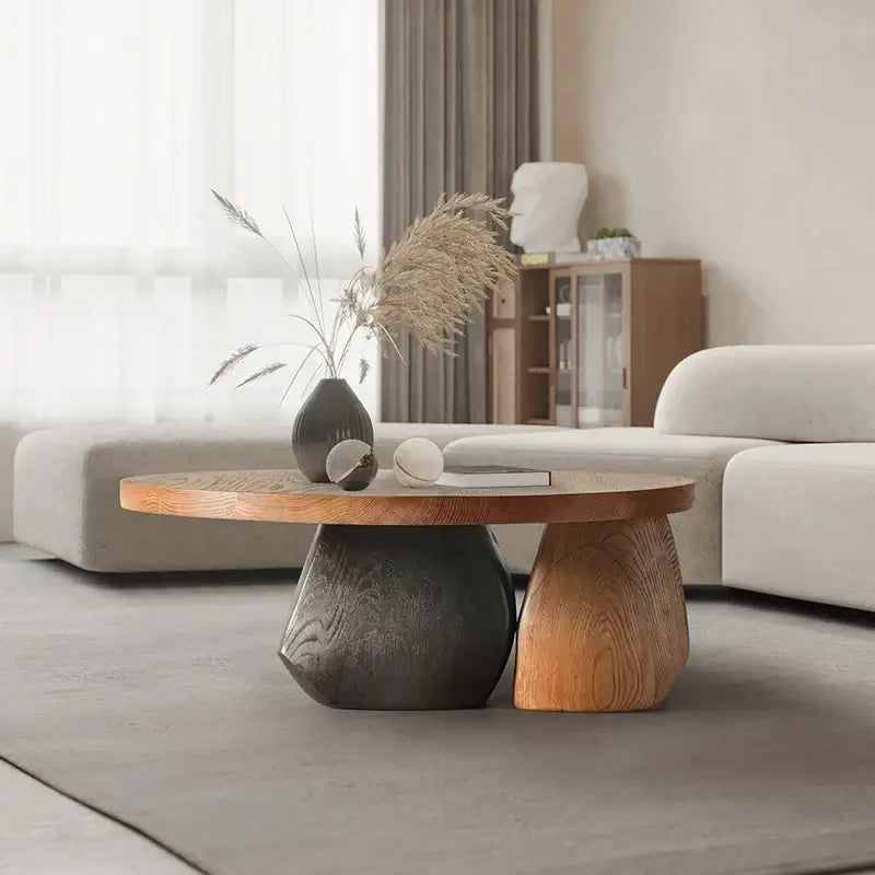 Designer Pebble Wood Log Coffee Table – Organic Veneer Finish-MinimalisticDecor.com