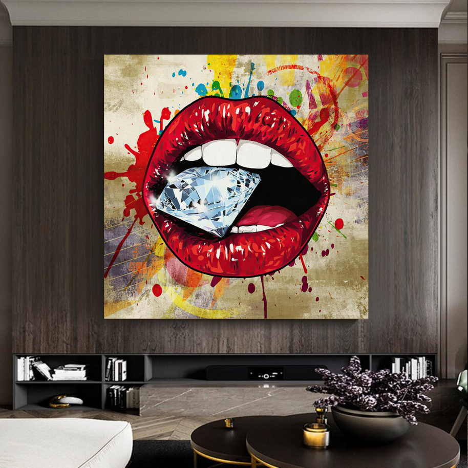 Diamond in Lips Canvas Wall Art-MinimalisticDecor.com