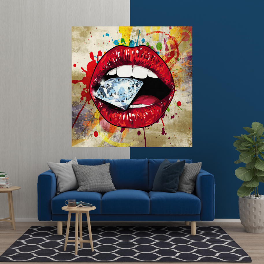 Diamond in Lips Canvas Wall Art-MinimalisticDecor.com
