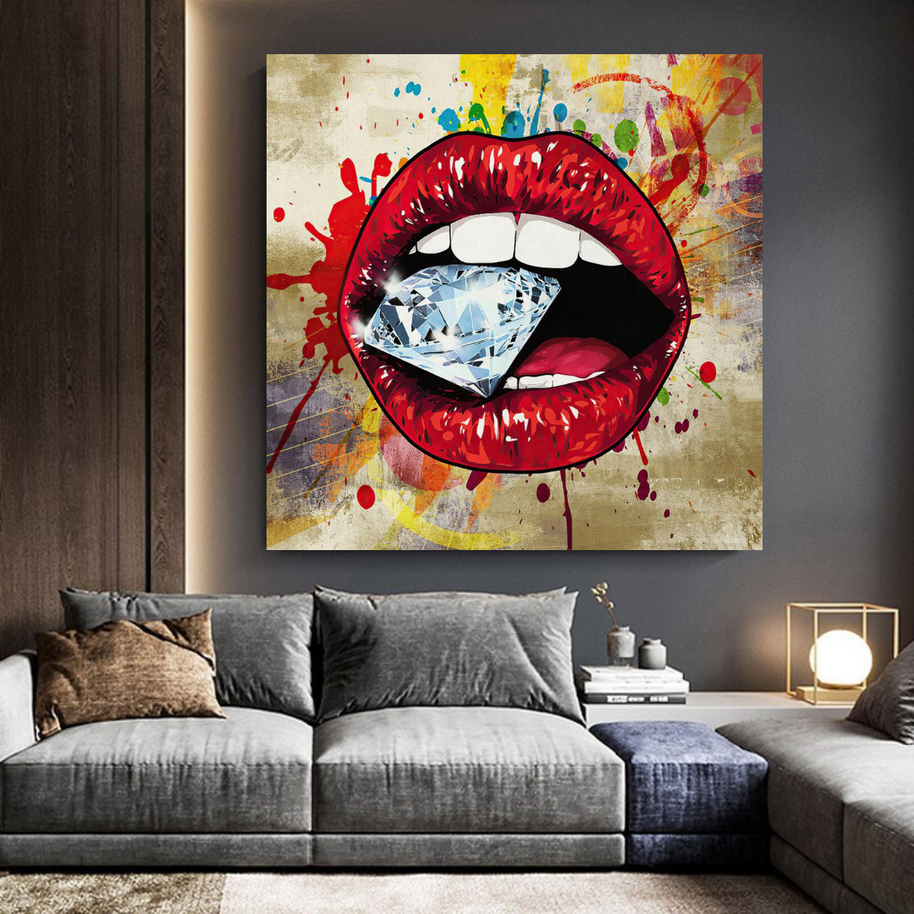 Diamond in Lips Canvas Wall Art-MinimalisticDecor.com