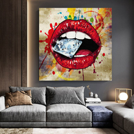 Diamond in Lips Canvas Wall Art-MinimalisticDecor.com